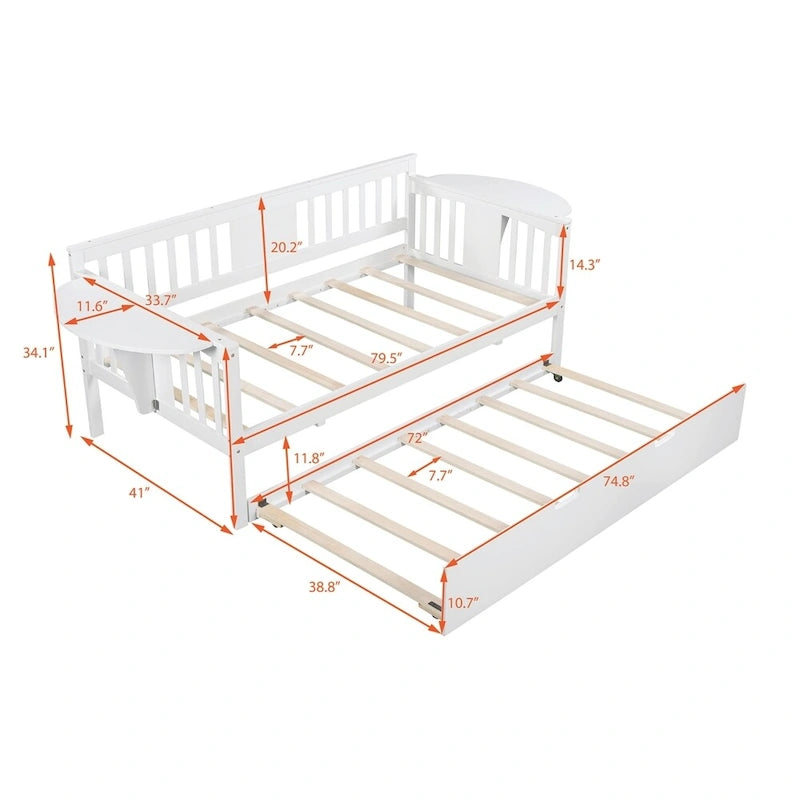 Sofá Cama Doble de Madera con Nido, Sofá Cama para Dormitorio Salón