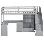 Cama alta multifuncional de madera, tamaño individual, con escritorio en forma de L y escalera de almacenamiento, estructura de cama alta con armario y cajones