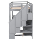Cama alta multifuncional de madera, tamaño individual, con escritorio en forma de L y escalera de almacenamiento, estructura de cama alta con armario y cajones