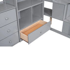 Cama alta multifuncional de madera, tamaño individual, con escritorio en forma de L y escalera de almacenamiento, estructura de cama alta con armario y cajones