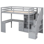 Cama alta multifuncional de madera, tamaño individual, con escritorio en forma de L y escalera de almacenamiento, estructura de cama alta con armario y cajones