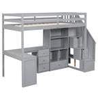 Cama alta multifuncional de madera, tamaño individual, con escritorio en forma de L y escalera de almacenamiento, estructura de cama alta con armario y cajones