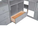 Cama alta multifuncional de madera, tamaño individual, con escritorio en forma de L y escalera de almacenamiento, estructura de cama alta con armario y cajones