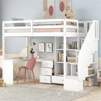 Cama alta multifuncional de madera, tamaño individual, con escritorio en forma de L y escalera de almacenamiento, estructura de cama alta con armario y cajones