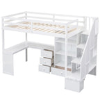 Cama alta multifuncional de madera, tamaño individual, con escritorio en forma de L y escalera de almacenamiento, estructura de cama alta con armario y cajones