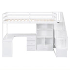 Cama alta multifuncional de madera, tamaño individual, con escritorio en forma de L y escalera de almacenamiento, estructura de cama alta con armario y cajones