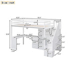 Cama alta multifuncional de madera, tamaño individual, con escritorio en forma de L y escalera de almacenamiento, estructura de cama alta con armario y cajones