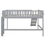 Cama baja tipo loft de tamaño completo con escalera y tobogán