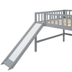Cama baja tipo loft de tamaño completo con escalera y tobogán