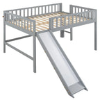 Cama baja tipo loft de tamaño completo con escalera y tobogán
