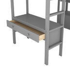 Cama alta de madera con escritorio integrado y dos cajones