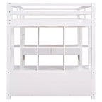 Cama alta de madera con escritorio integrado y dos cajones