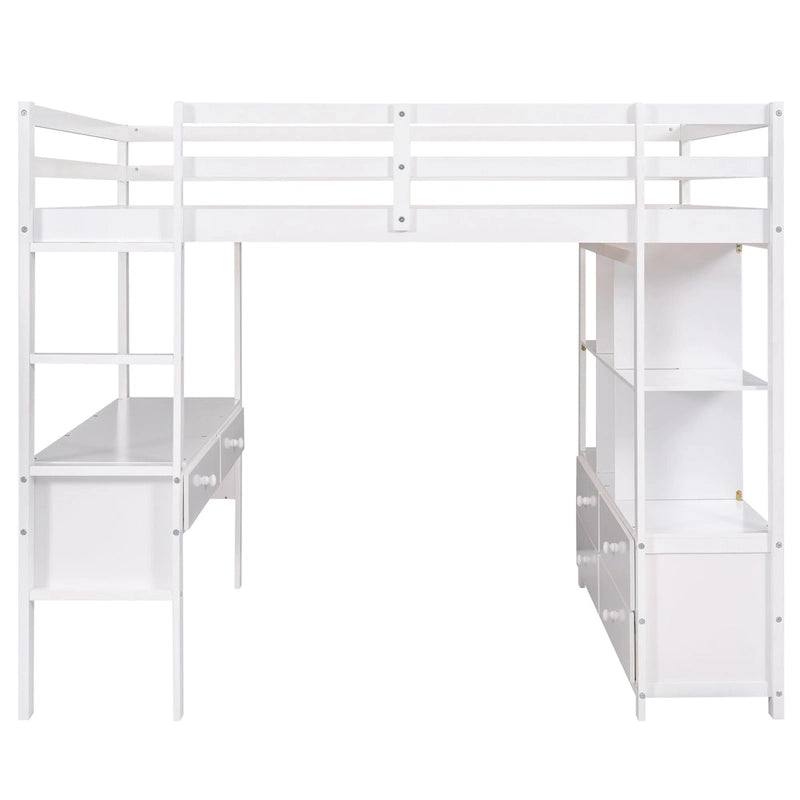 Cama alta de madera con escritorio integrado y dos cajones