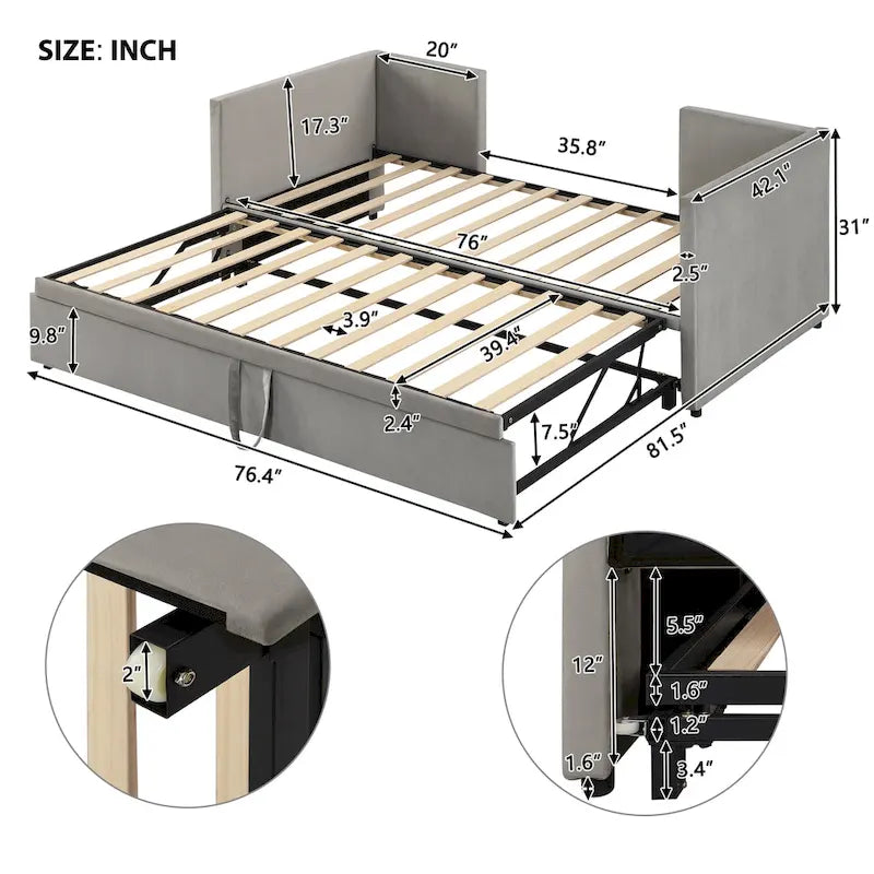 Sofá cama tapizado individual con cama nido elevable