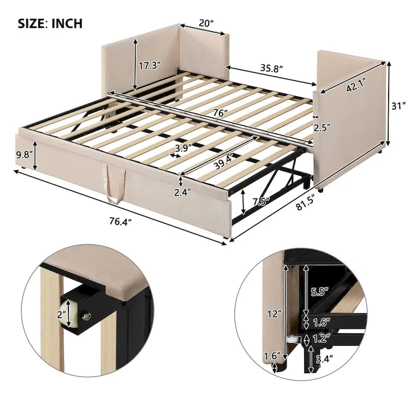 Sofá cama tapizado individual con cama nido elevable