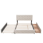 Cama Queen Size con 2 cajones de almacenaje y cama nido individual XL, estructura de cama queen tapizada con cabecero capitoné