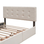 Cama Queen Size con 2 cajones de almacenaje y cama nido individual XL, estructura de cama queen tapizada con cabecero capitoné