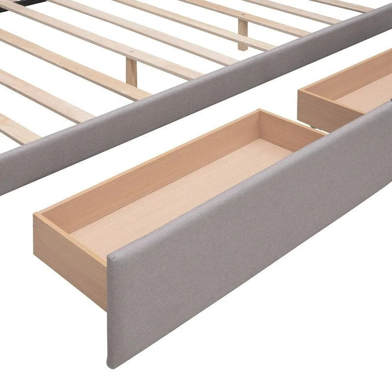 Cama Queen Size con 2 cajones de almacenaje y cama nido individual XL, estructura de cama queen tapizada con cabecero capitoné