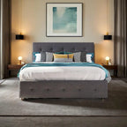 Cama Queen Size con 2 cajones de almacenaje y cama nido individual XL, estructura de cama queen tapizada con cabecero capitoné