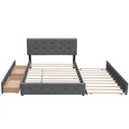 Cama Queen Size con 2 cajones de almacenaje y cama nido individual XL, estructura de cama queen tapizada con cabecero capitoné