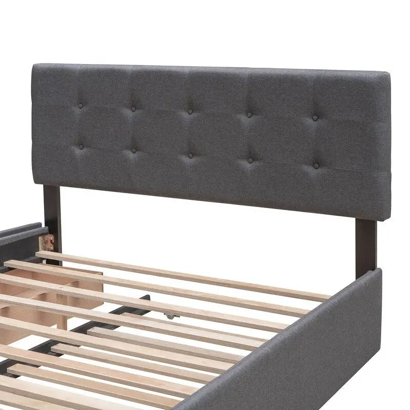 Cama Queen Size con 2 cajones de almacenaje y cama nido individual XL, estructura de cama queen tapizada con cabecero capitoné