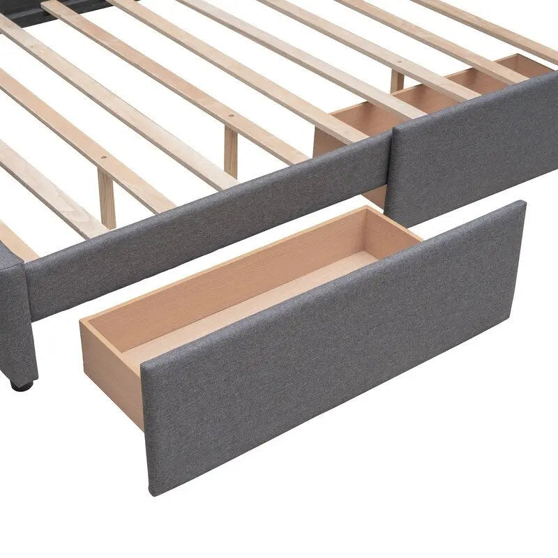 Cama Queen Size con 2 cajones de almacenaje y cama nido individual XL, estructura de cama queen tapizada con cabecero capitoné