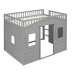 Cama alta tipo casa de tamaño completo con escalera - Gris