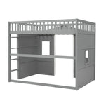 Cama alta tipo casa de tamaño completo con escalera - Gris