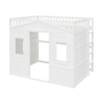 Cama alta tipo casa de tamaño completo con escalera - Gris