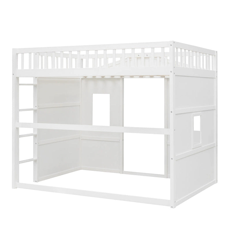 Cama alta tipo casa de tamaño completo con escalera - Gris