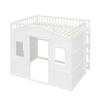 Cama alta tipo casa de tamaño completo con escalera - Gris