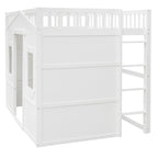 Cama alta tipo casa de tamaño completo con escalera - Gris