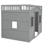 Cama alta tipo casa de tamaño completo con escalera - Gris