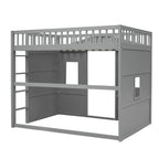 Cama alta tipo casa de tamaño completo con escalera - Gris
