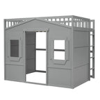 Cama alta tipo casa de tamaño completo con escalera - Gris