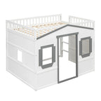 Cama alta tipo casa de tamaño completo con escalera - Gris