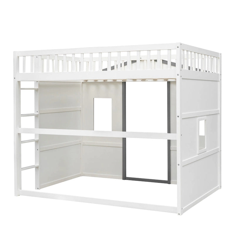 Cama alta tipo casa de tamaño completo con escalera - Gris