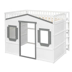 Cama alta tipo casa de tamaño completo con escalera - Gris