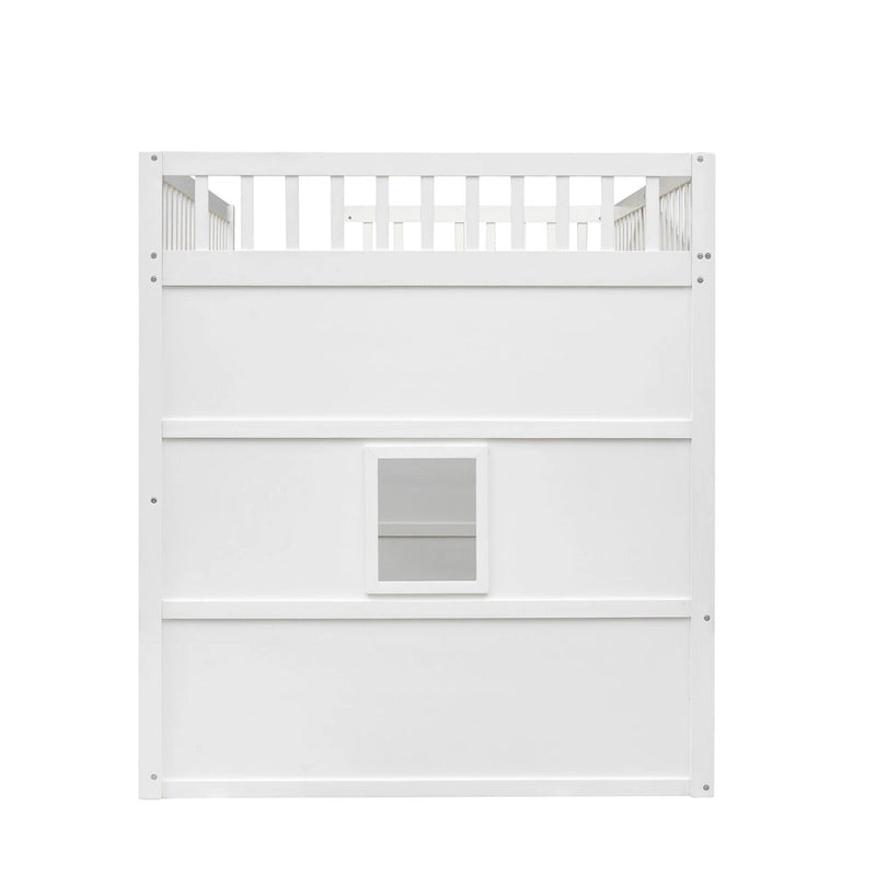 Cama alta tipo casa de tamaño completo con escalera - Gris