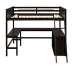 Cama alta de tamaño completo con estantes y escritorio, Cama alta de madera con escritorio - Espresso