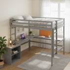 Full size Loft Bed with Desk and Writing Board, Wooden Loft Bed with Desk & 2 Drawers Cabinet- Espresso