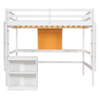 Cama alta de tamaño completo con escritorio y tablero de escritura, cama alta de madera con escritorio y armario de 2 cajones - Espresso