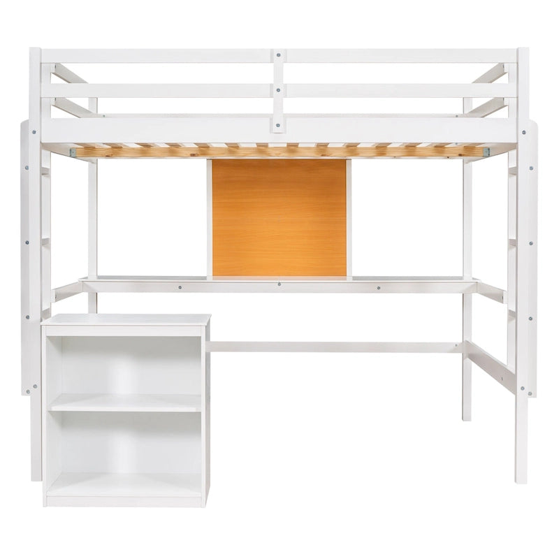 Cama alta de tamaño completo con escritorio y tablero de escritura, cama alta de madera con escritorio y armario de 2 cajones - Espresso