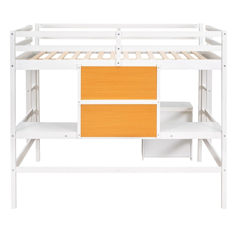 Cama alta de tamaño completo con escritorio y tablero de escritura, cama alta de madera con escritorio y armario de 2 cajones - Espresso