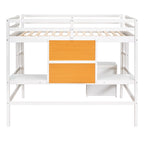 Cama alta de tamaño completo con escritorio y tablero de escritura, cama alta de madera con escritorio y armario de 2 cajones - Espresso