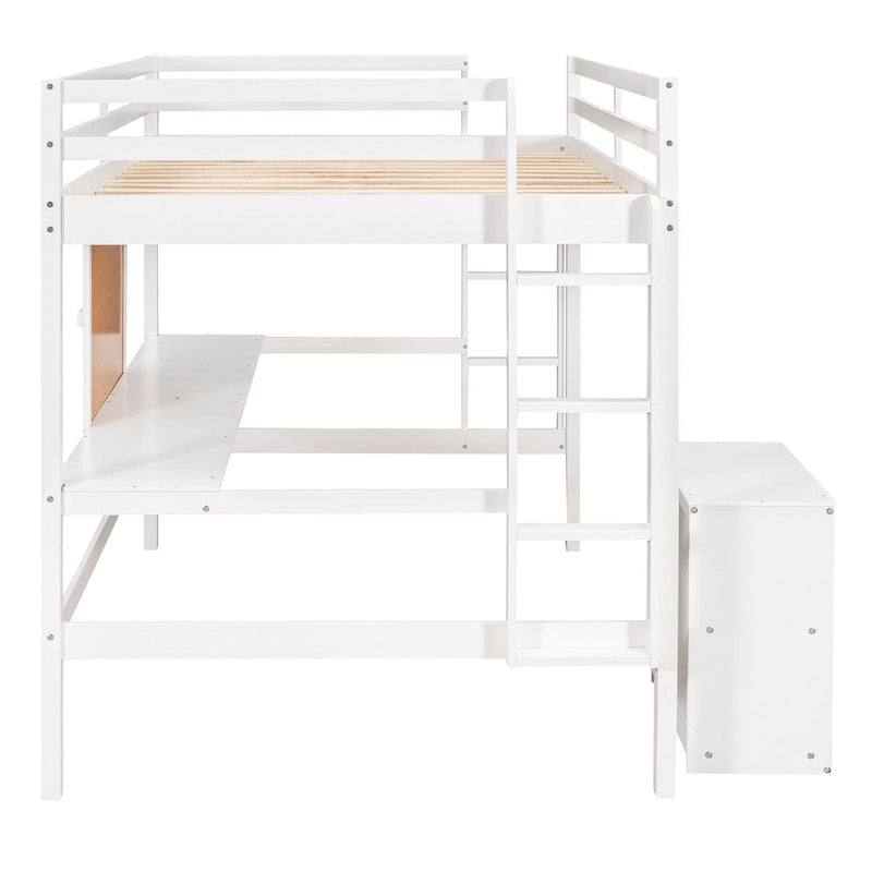 Cama alta de tamaño completo con escritorio y tablero de escritura, cama alta de madera con escritorio y armario de 2 cajones - Espresso