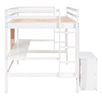 Cama alta de tamaño completo con escritorio y tablero de escritura, cama alta de madera con escritorio y armario de 2 cajones - Espresso