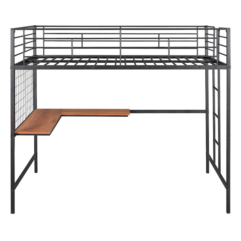 Cama alta Full Metal con escritorio y rejilla metálica, negra