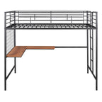 Cama alta Full Metal con escritorio y rejilla metálica, negra