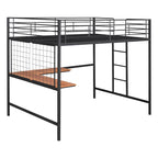 Cama alta Full Metal con escritorio y rejilla metálica, negra